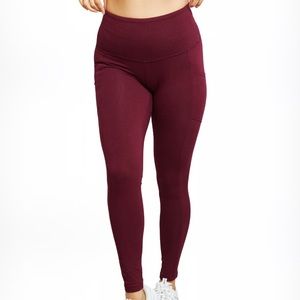 Zenana Ready to Roll Wide Waistband Pocket Leggings in Burgundy